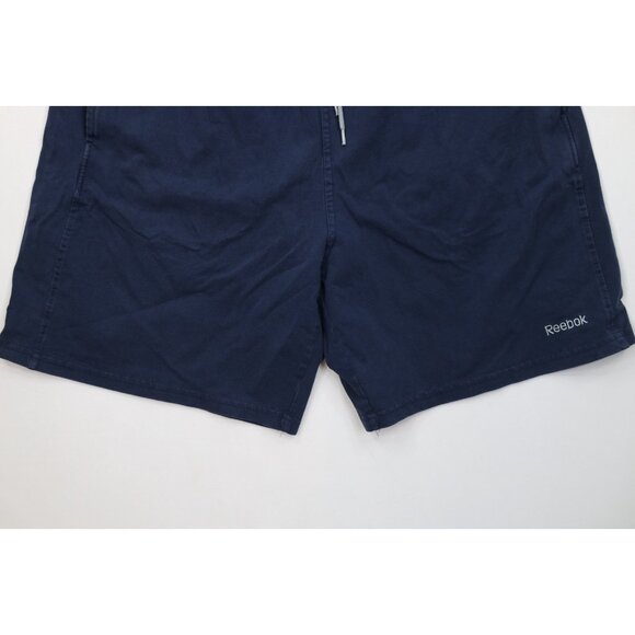 Vintage Reebok Mens Size Medium Faded Spell Out Above Knee Shorts Navy Blue - Picture 4 of 11